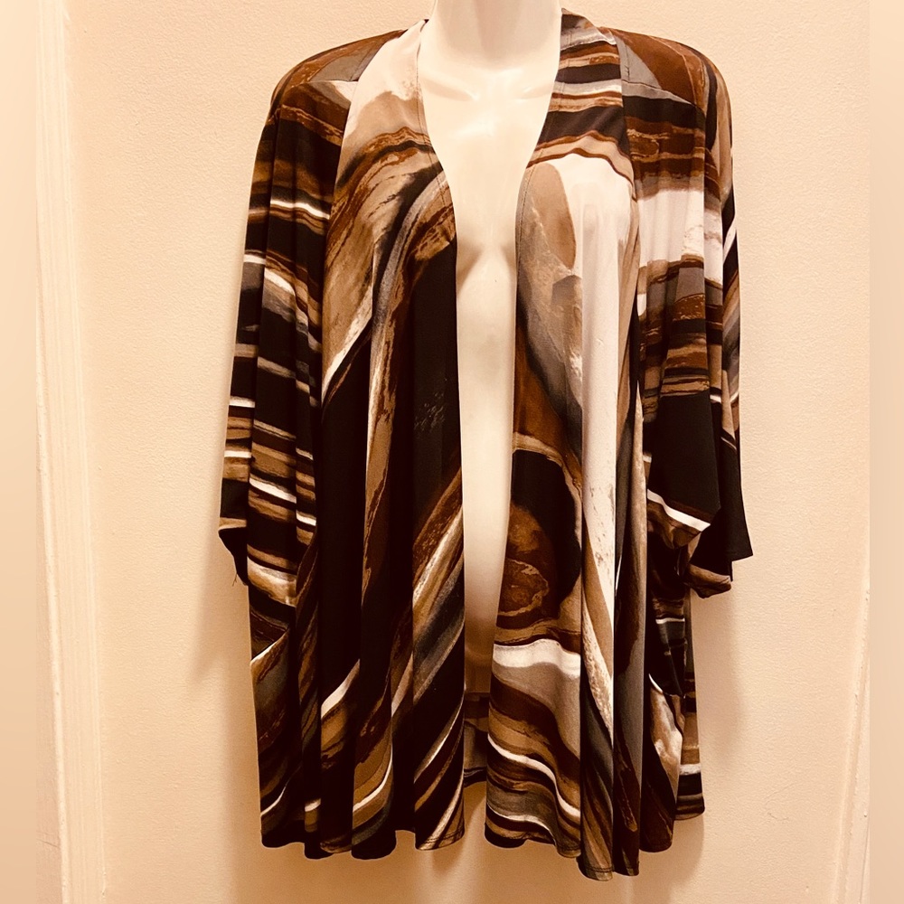 NWOTMaggie Barnes 2X poly/Spandex Kimono 30 length Shorter Sleeves shades Brown